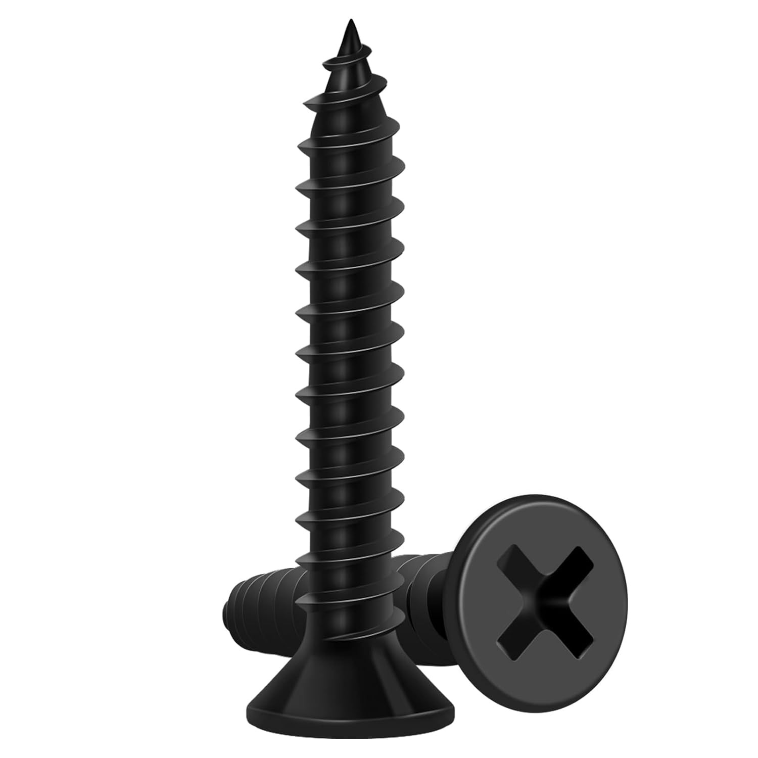 Wood Screws 1 Inch, 130 PCS FIXLINK Premium Flat Head Phillips Black Wood Screws