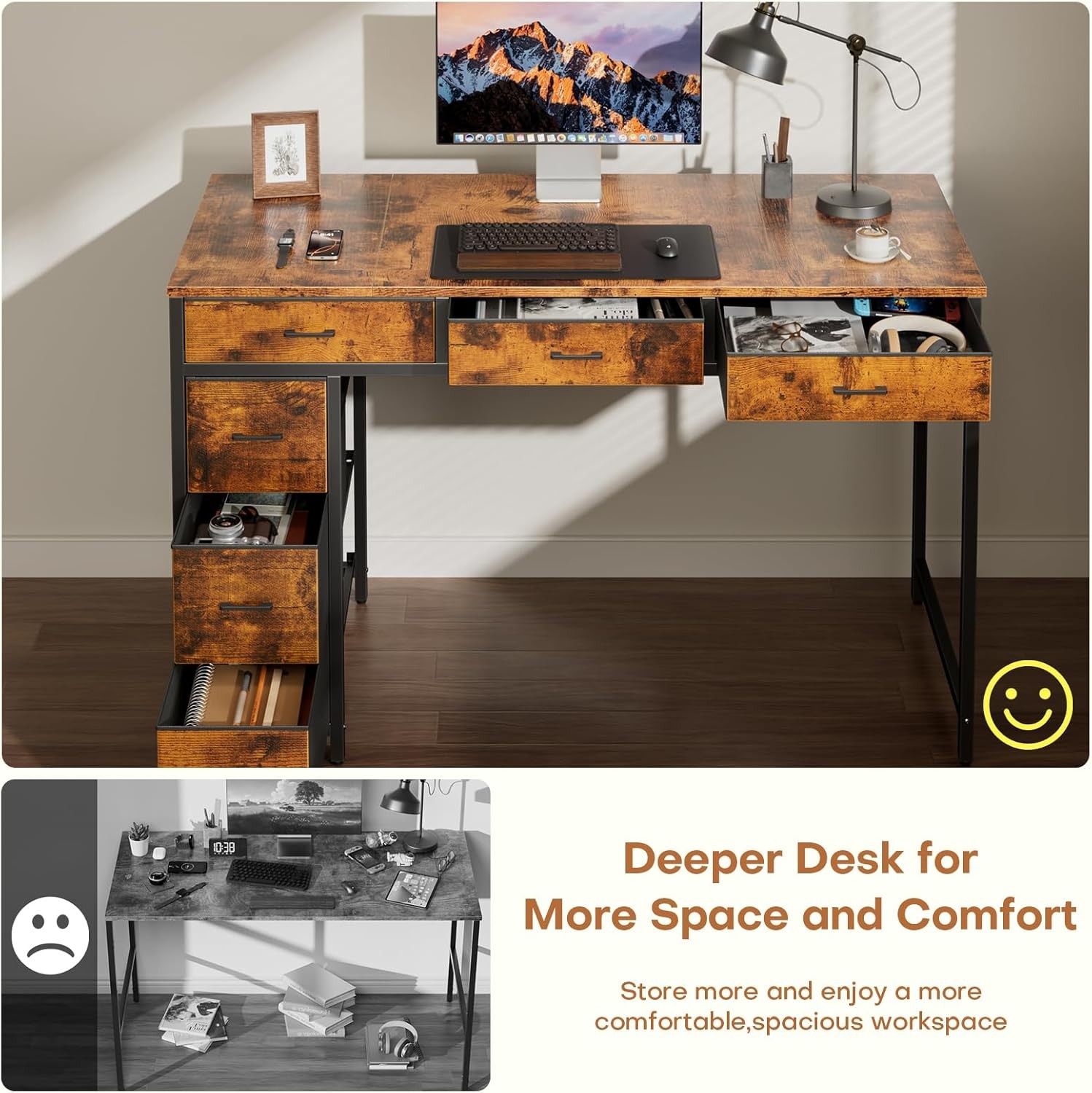 47″ Computer Desk with 6 Drawers, Home Office Desk,Work Table for Bedroom