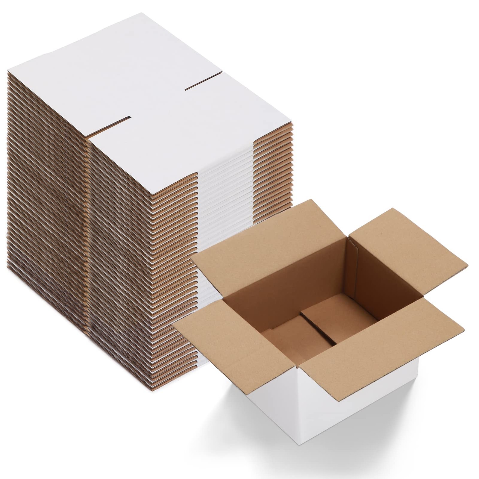 8x6x4 Shipping Boxes Set of 40, White Corrugated Cardboard Box for Mailing Pa…