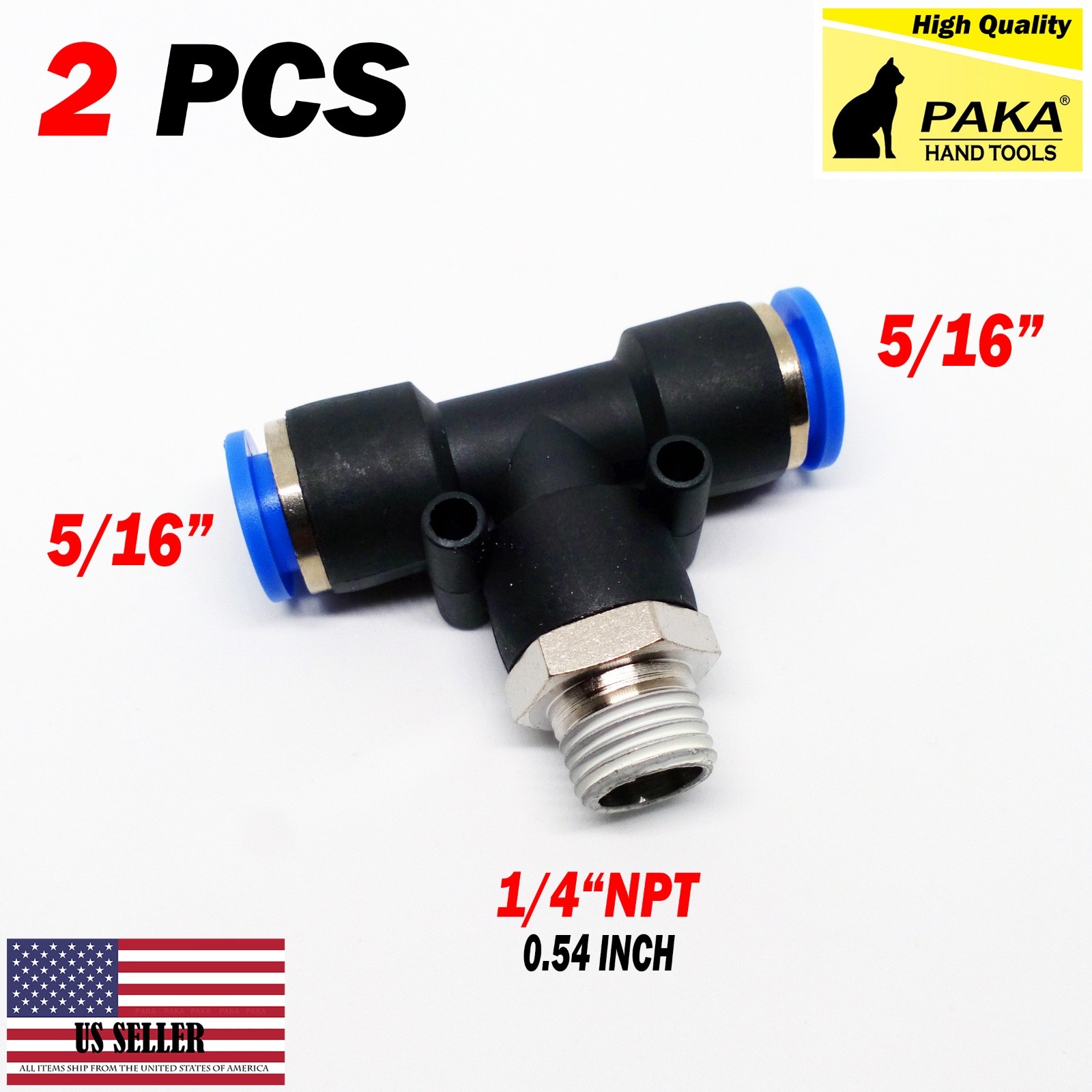 2pcs Pneumatic Male Run Tee Fitting Tube OD 5/16″ X NPT 1/4″ Push in Air Fitting