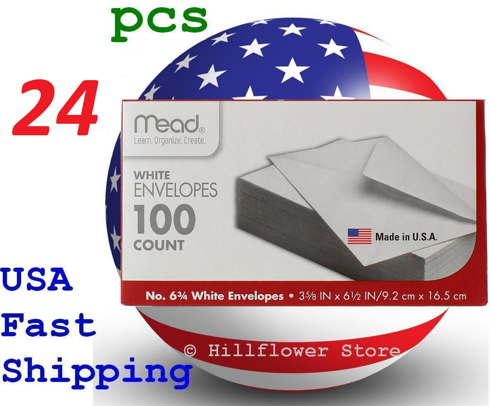 24 X Mead 75100 3 5/8 X 6.5 #6 100 piece/box white envelope with free trk#