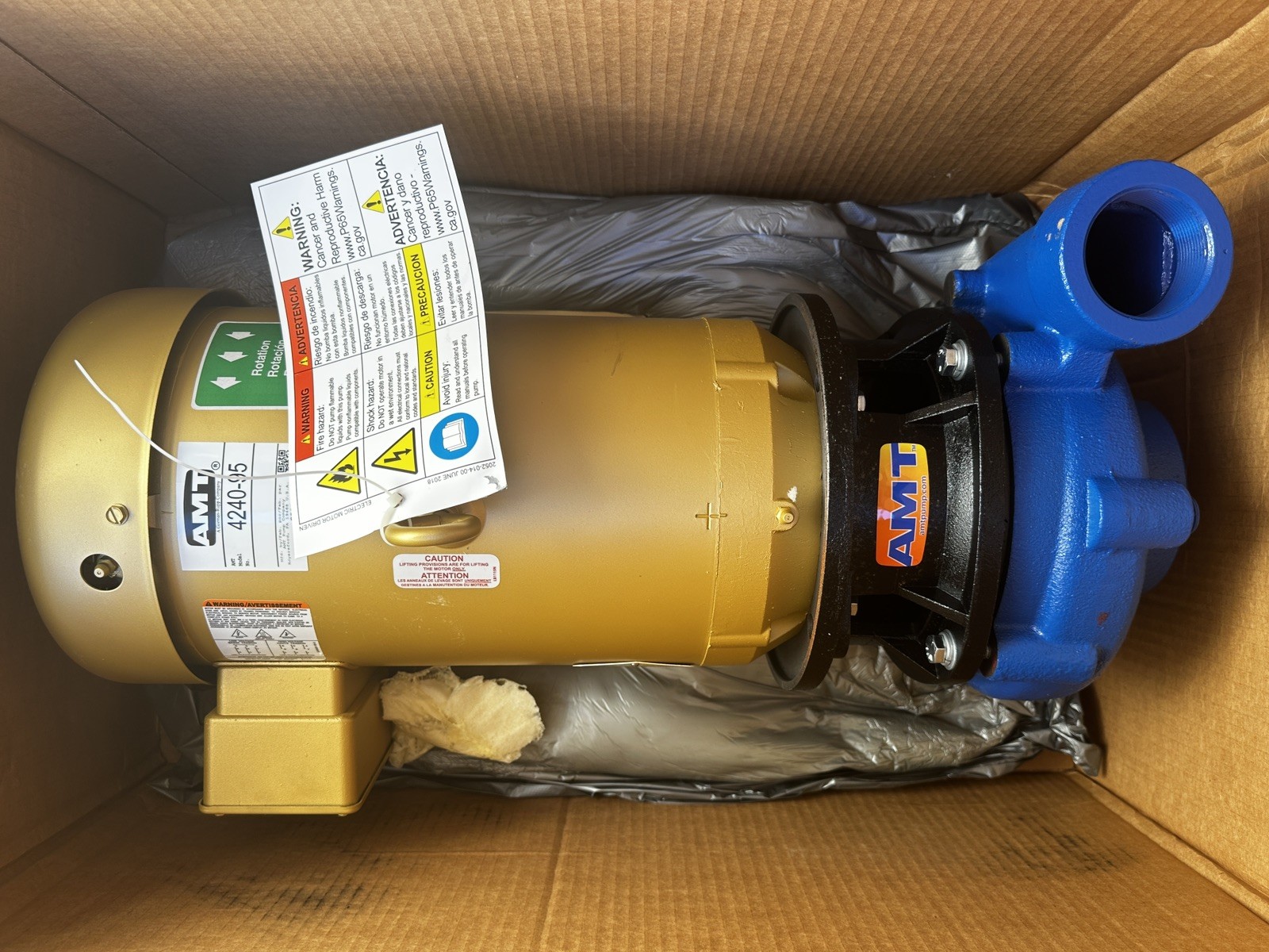 BALDOR SUPER-E MOTOR 7.5HP EJMM3616T & AMT STRAIGHT CENTRIFUGAL PUMP 4240-95 New