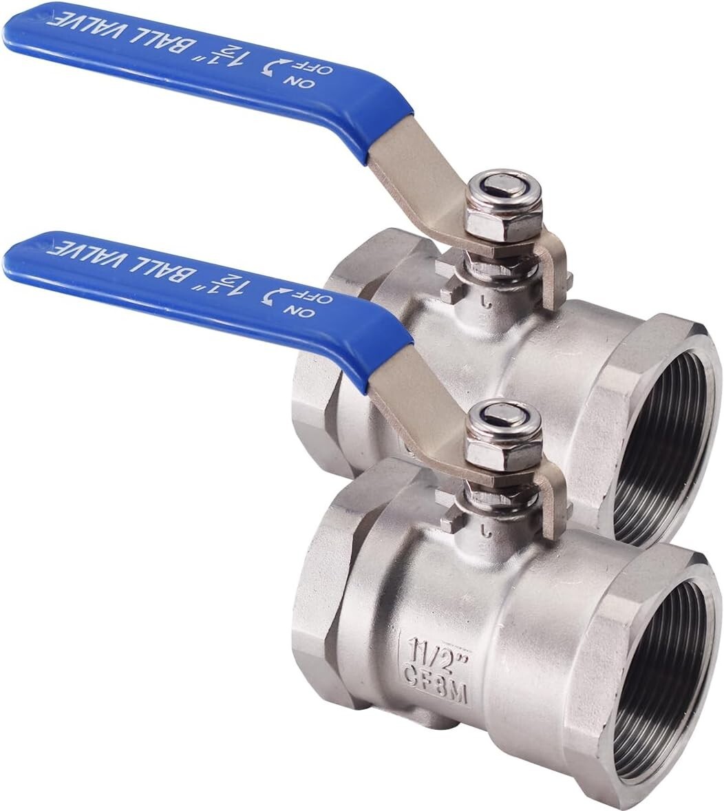1-Piece 11/2″ Ball Valve Full Port,316 Stainless Steel, 1000 WOG for Water 2PACK