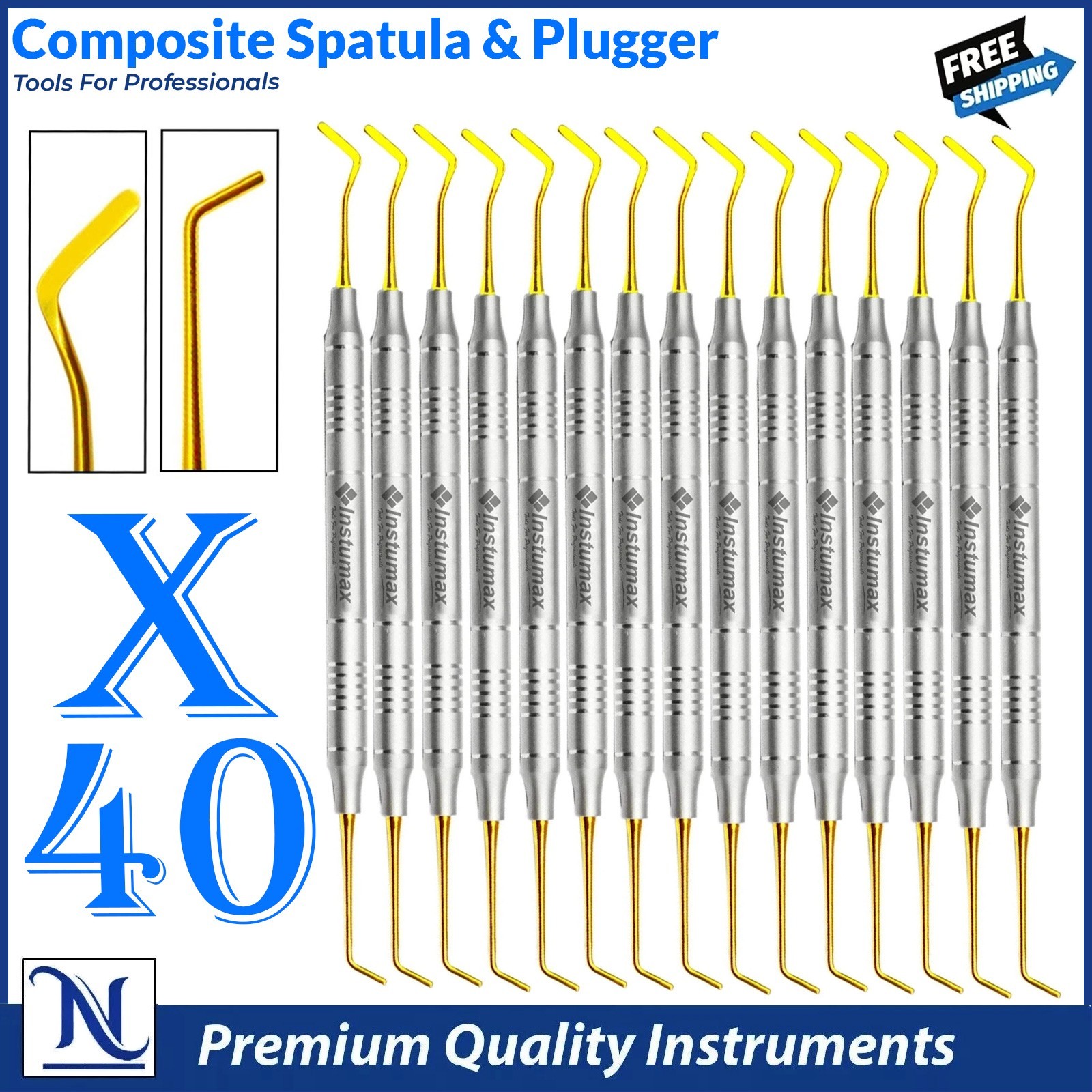 Dental Composite Filling Instruments Spatula & Plugger Titanium Color Gold Tips