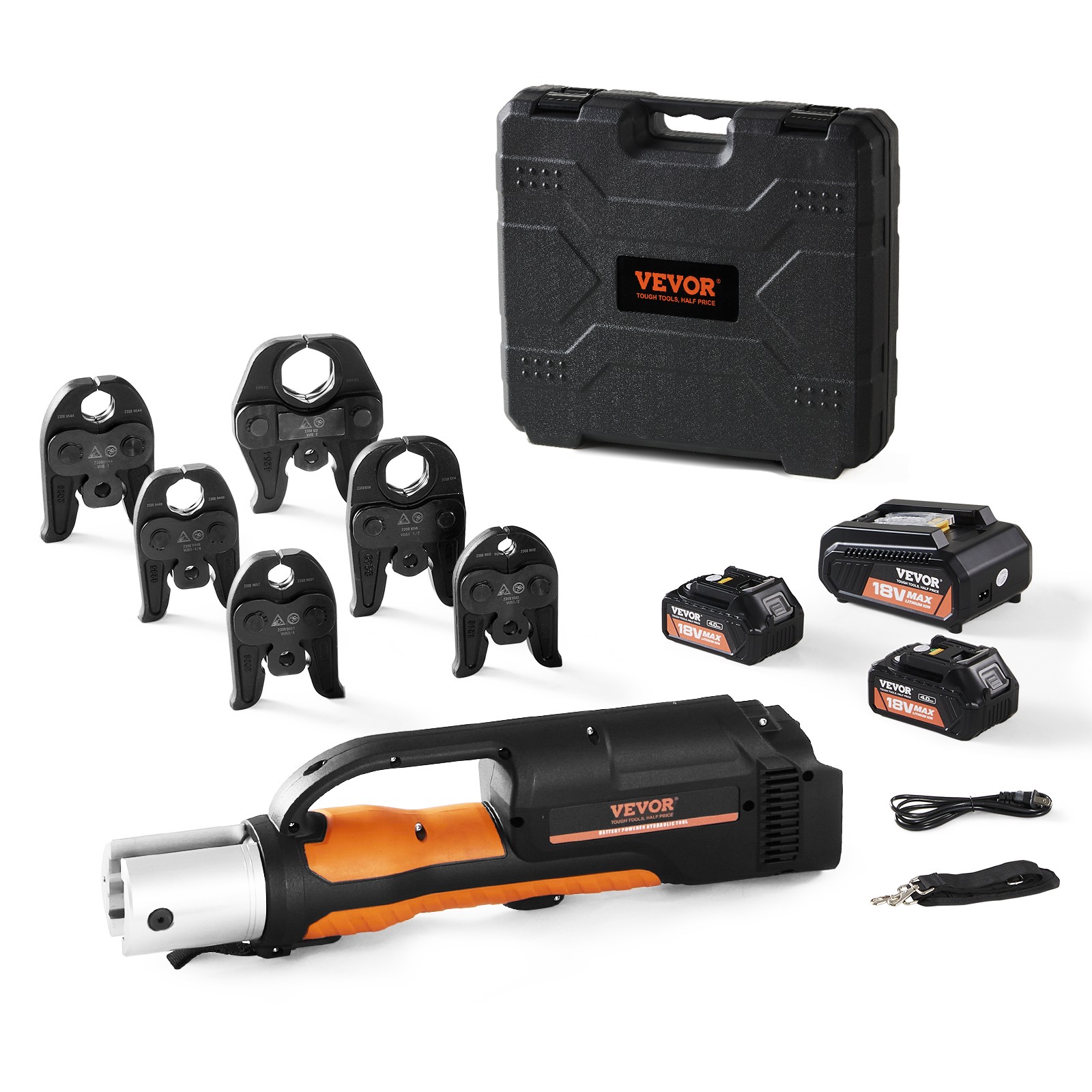 VEVOR 1/2″-2″ Pro Press Tool 18V with 6 Pro Press Jaws 2pcs 4AH Battery