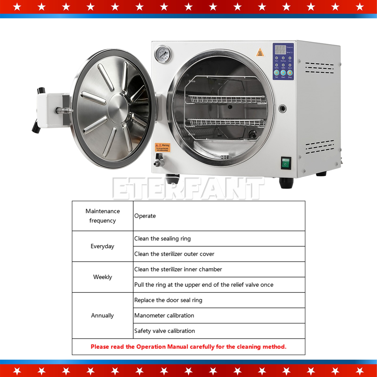 ETERFANT Dental Autoclave Steam Sterilizer Medical Sterilization 18L