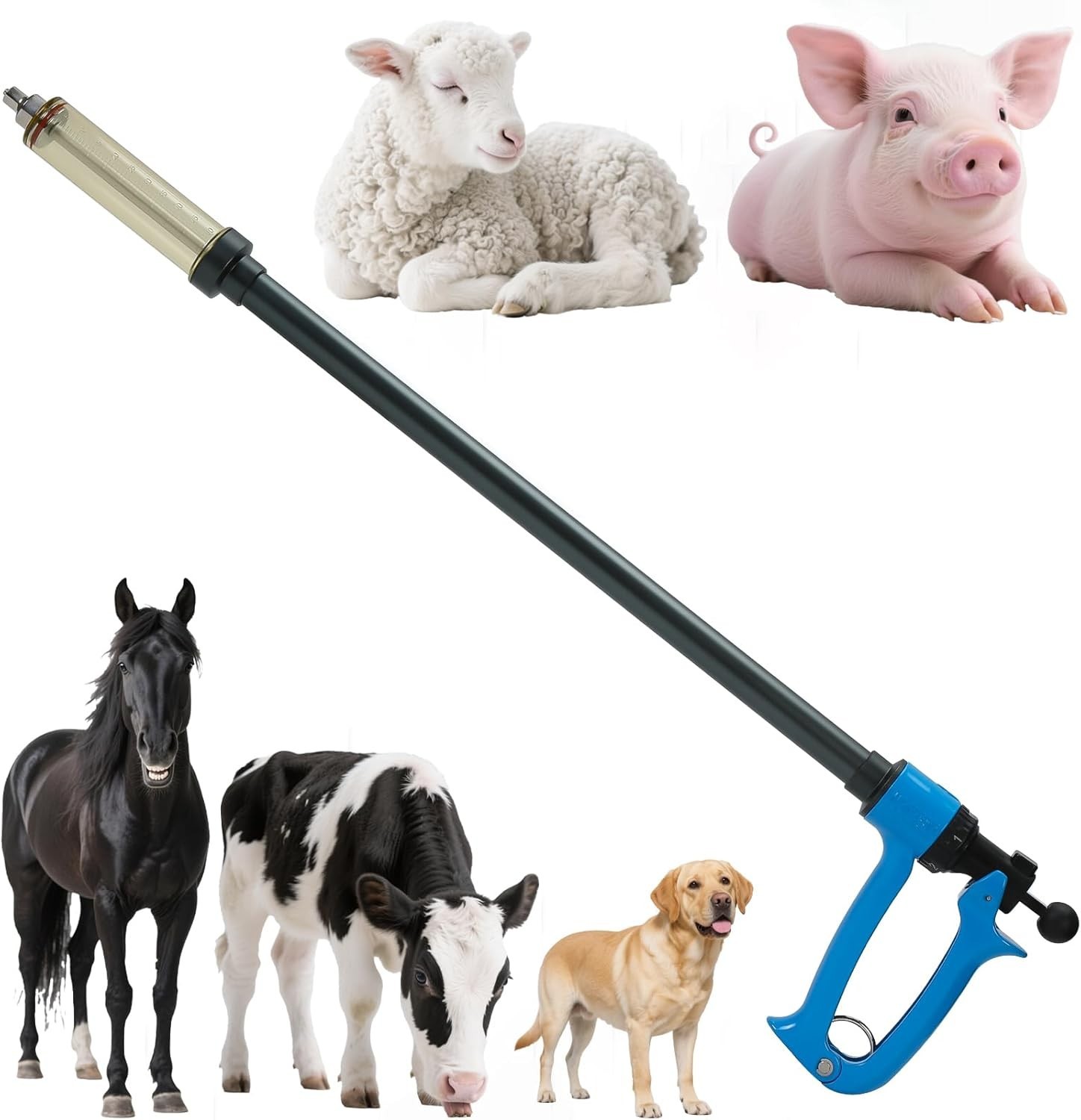 50ML Long Arms Livestock Syringe Gun, Cattle for Long Handle Syringes 5 Gears Ad