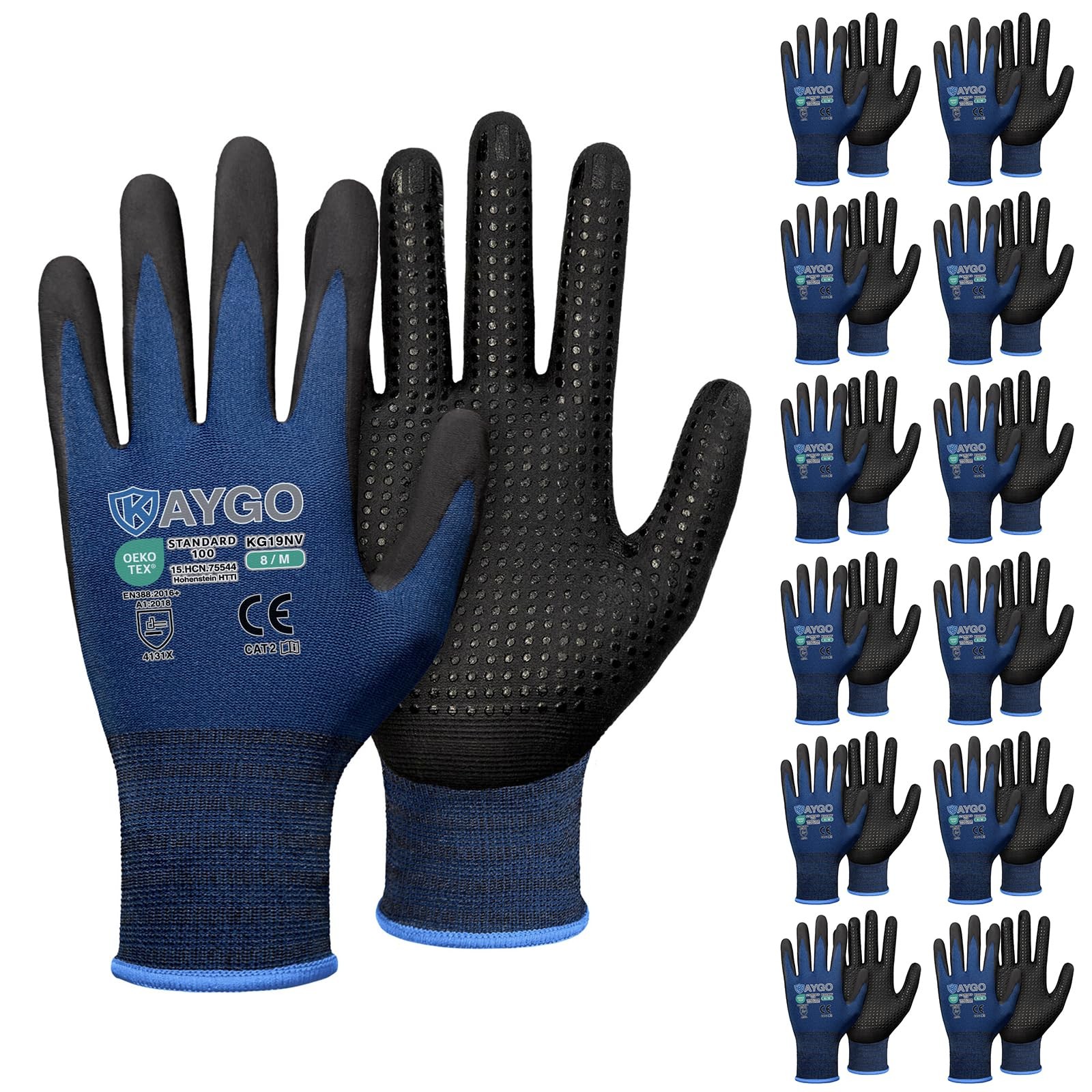 MicroFoam Nitrile Coated Work Gloves, 12 Pairs KG19N Seamless Knit Nylon, Mic…