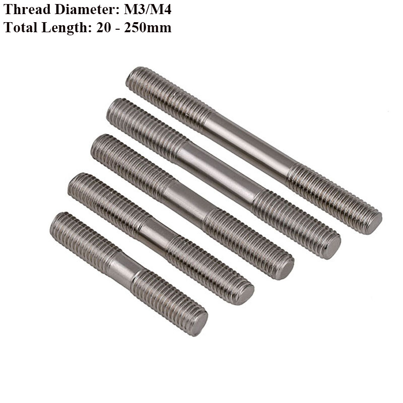 M3 M4 Double End Threaded Rod Studs Bar 304 Stainless Steel Partial Thread Bolts