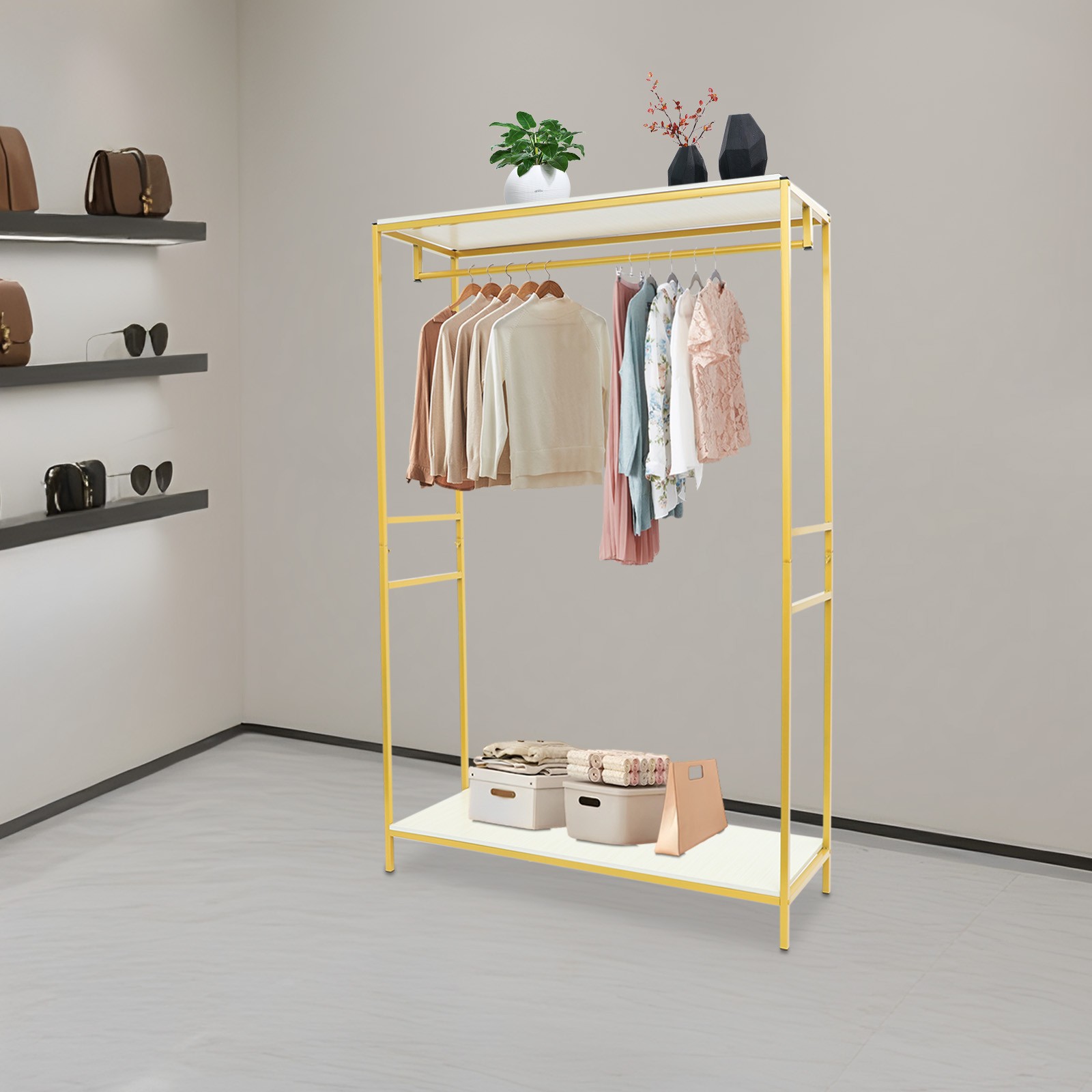 120*45*190cm Clothing Display Rack 20mm Square Tube Garment Rack For Shop & Home