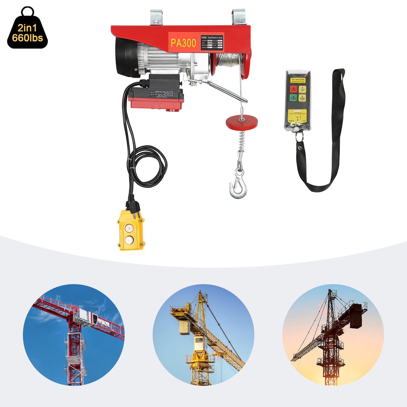 2-In-1 Electric Hoist Warehouses Single/Double Slings 660lbs Electric Lift Winch