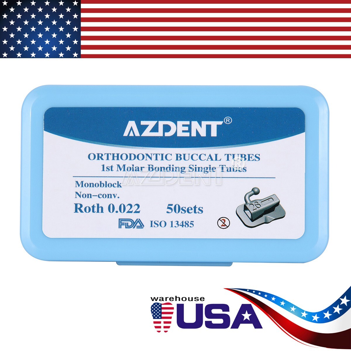 AZDENT Dental Orthodontic 1st Molar Bondable Mono Roth 0.022 Buccal Tubes N-Conv
