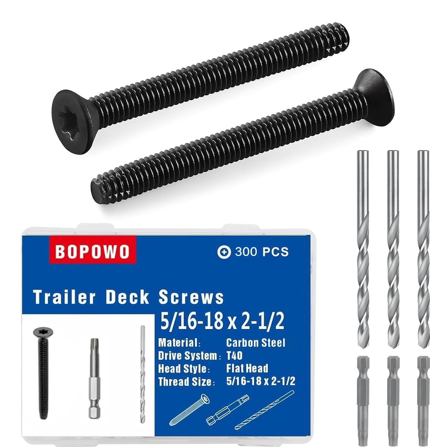 (300Pcs) 5/16-18 X 2-1/2″ Flat Head Thread Cutting Trailer Deck Screws, Black Ph