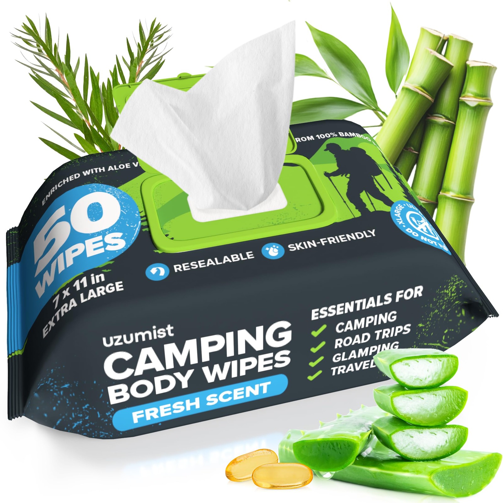 Camping Essentials – Body Wipes for Adults 1 Count (Pack of 50)