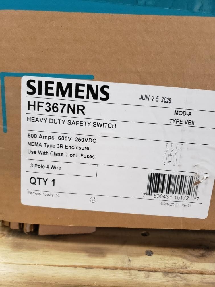 Siemens HF367NR Heavy Duty Safety Switch 800A 600V 3 Pole 4 Wire NEMA Disconnect