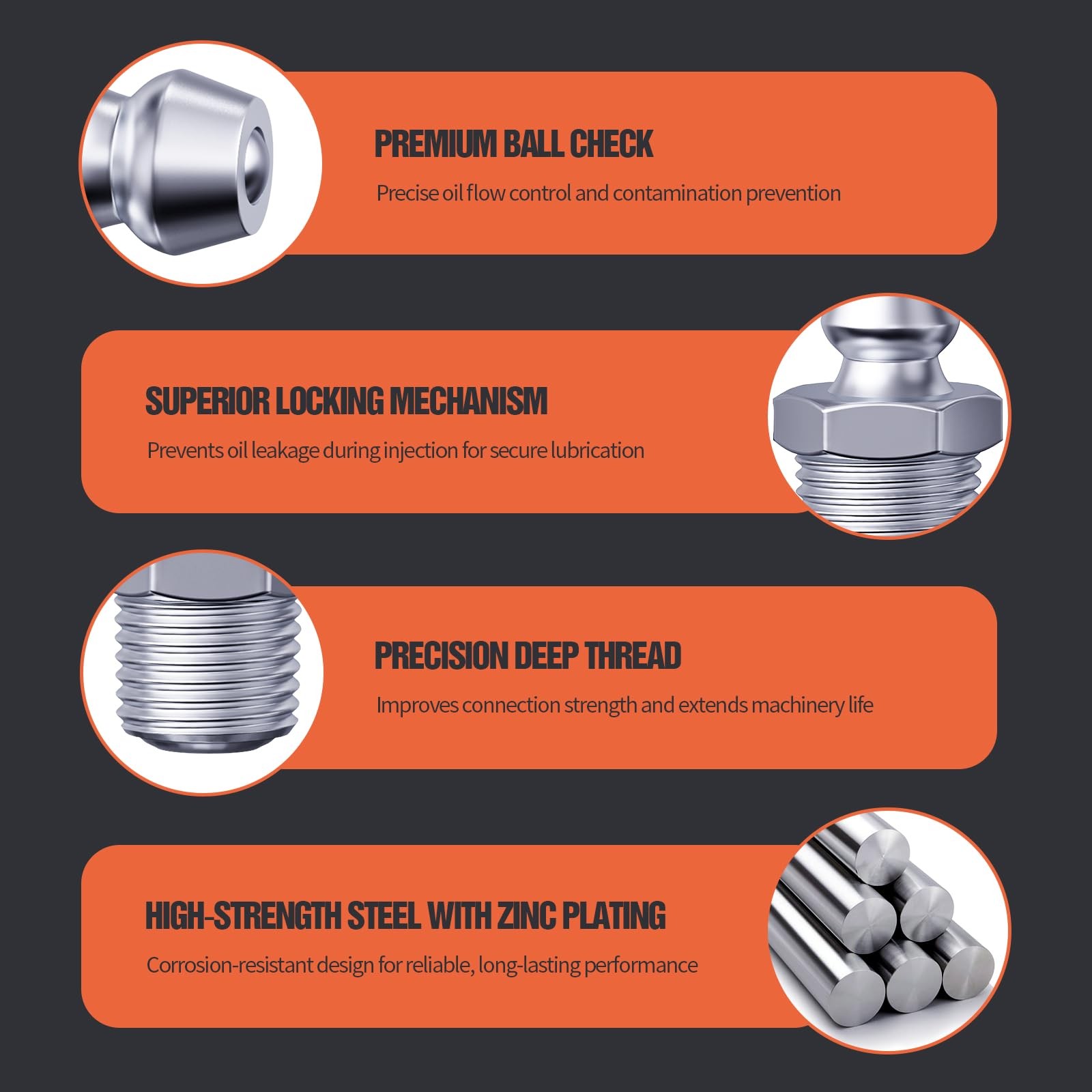 1/4″-28 Zerk Grease Fittings, SAE Grease Nipples with Straight, Grease Fittings