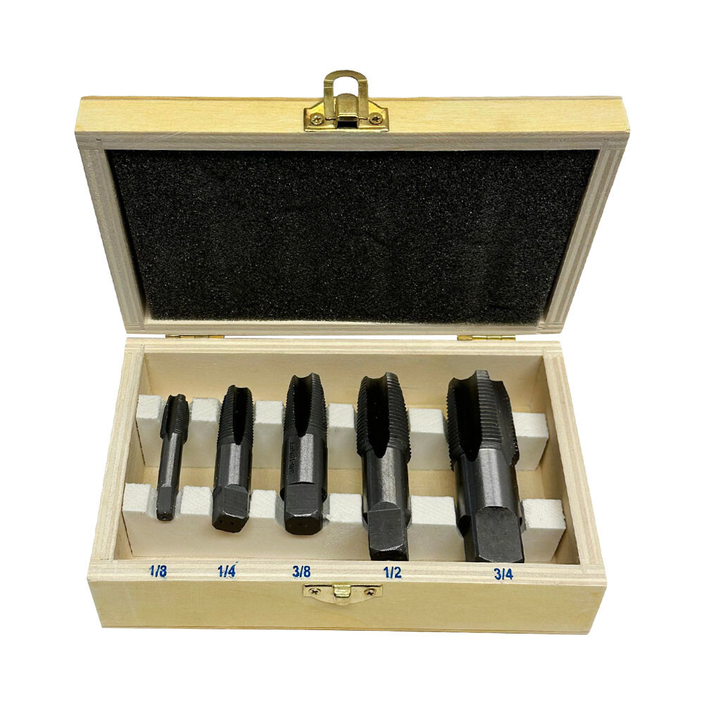 5 Pc NPT Pipe Tap Set Size 1/8”, 1/4”, 3/8”, 1/2”, 3/4” NPT Threader Set