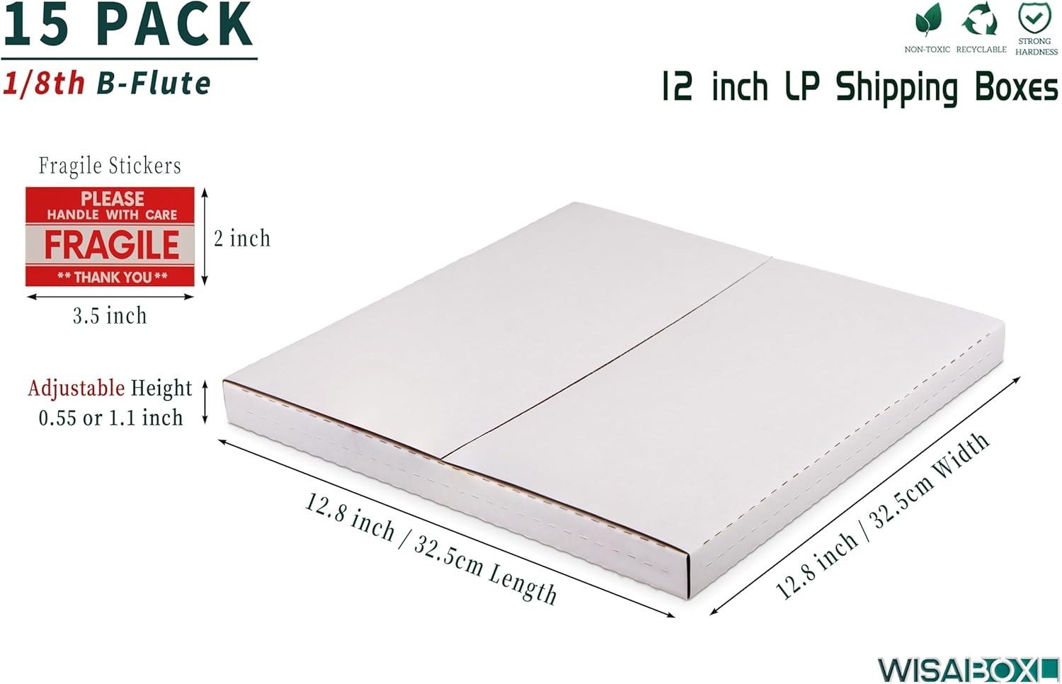 White Vinyl Record Mailers 12.8×12.8×1 inch LP Mailing Corrugated Cardboard B…