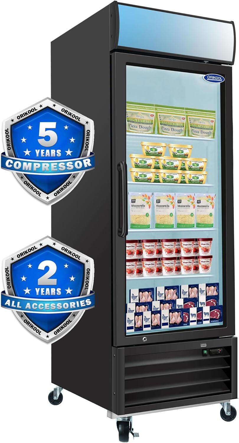 27″ Merchandiser Freezer Glass Swing Door Frozen Food Display Cooler 19.3 Cu.ft