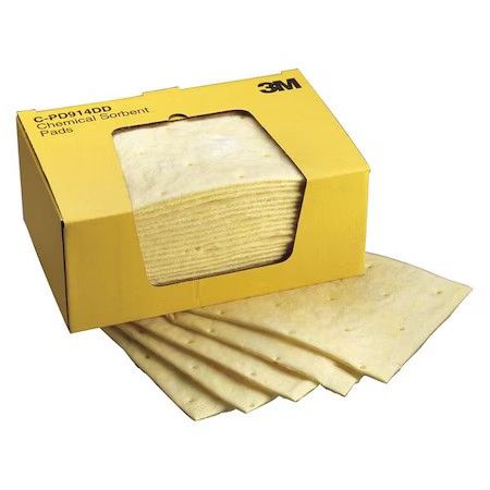 3M P-110 Sorbent Pad, 17 Gal, 11 In X 13 In, Harsh Chemicals, Yellow,