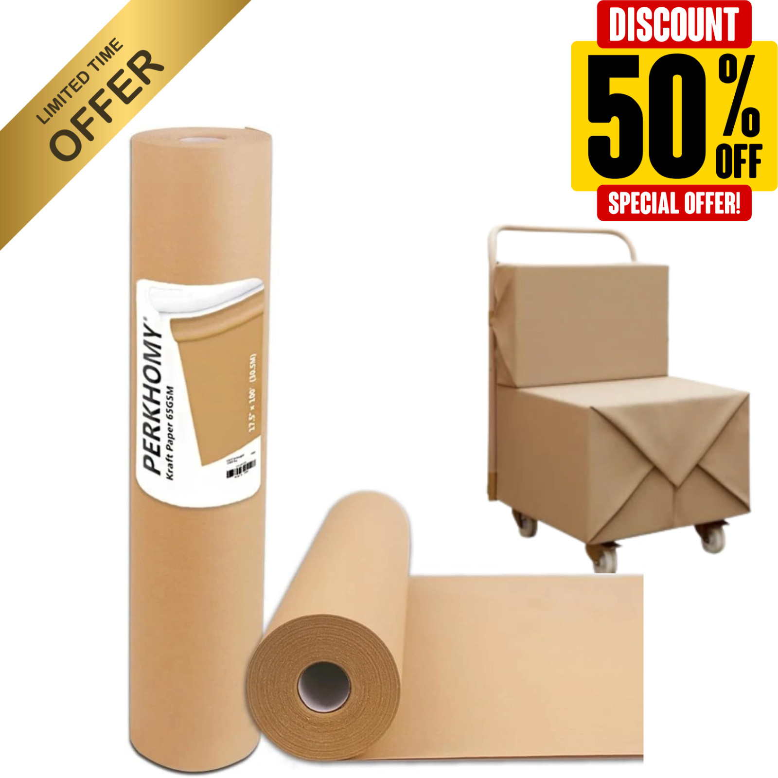 17.5″ x 1200” Brown Kraft Paper 50 lb Basis Thick Roll Packaging Shipping NEW**
