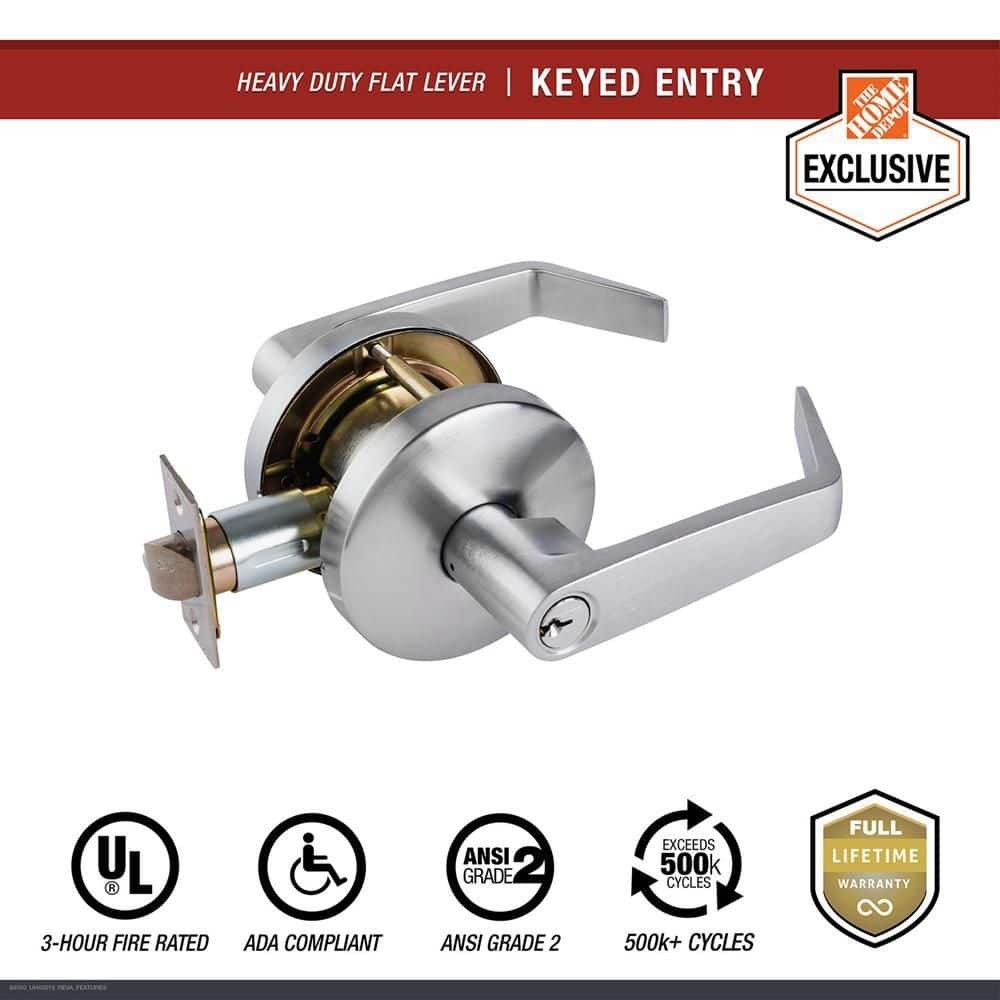 Universal Hardware Commercial Flat Lever Keyed Entry Satin Chrome Finish UH40019