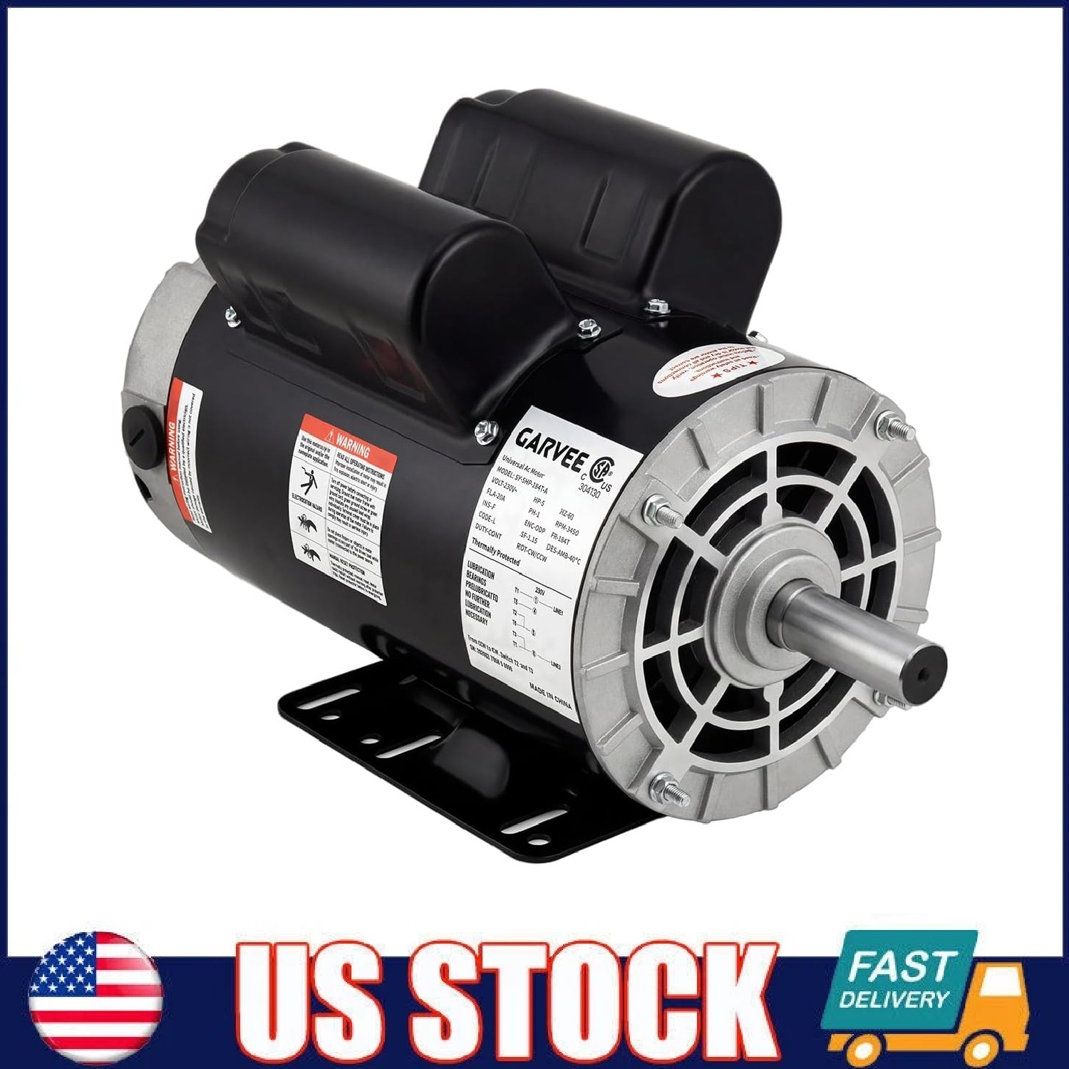 3.7 HP Air Compressor Electric Motor 230V 13A 3450RPM 56 Frame CW/CCW Rotation
