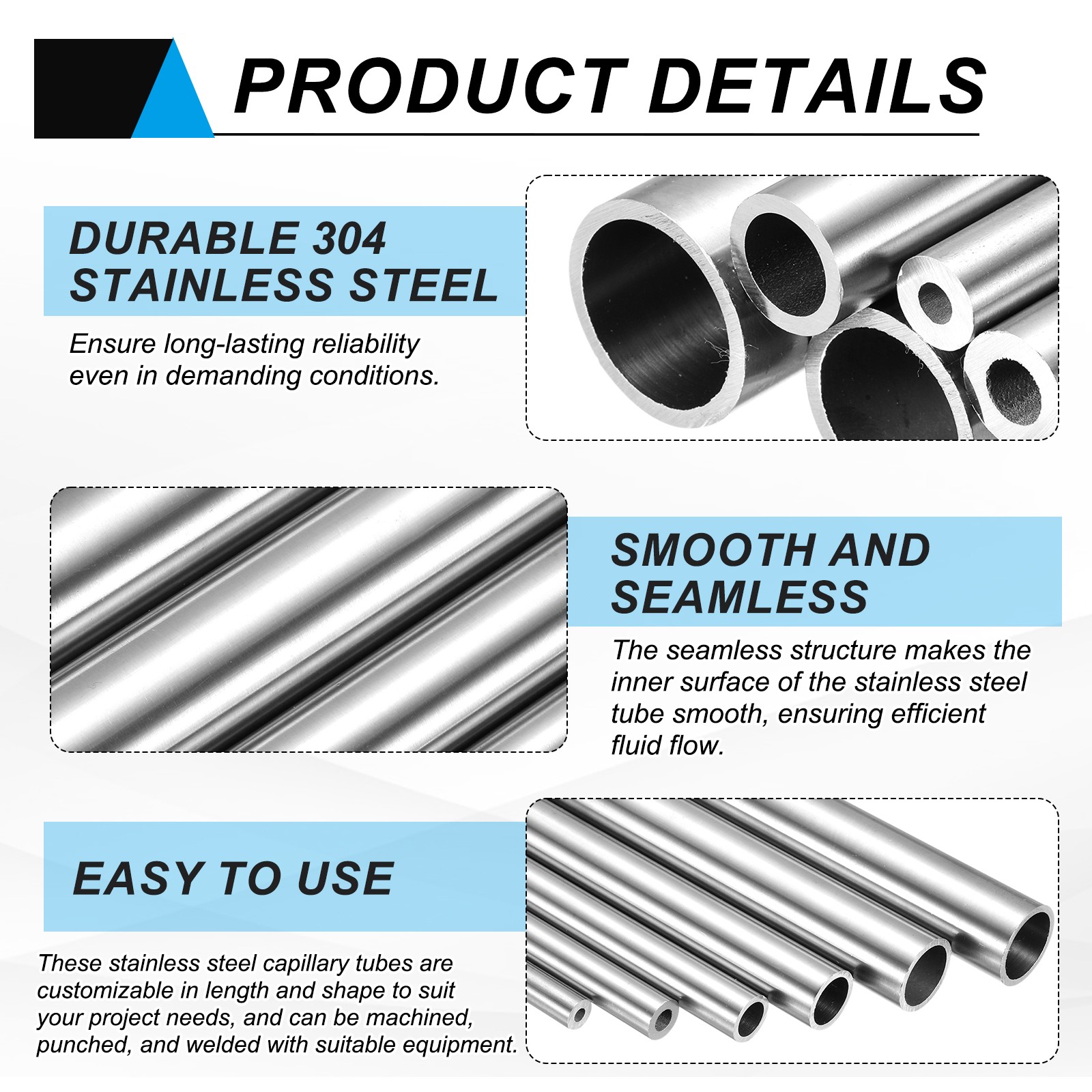 304 Stainless Steel Tube 7mm ID 11mm OD 305mm Length Metal Pipe Tubing]