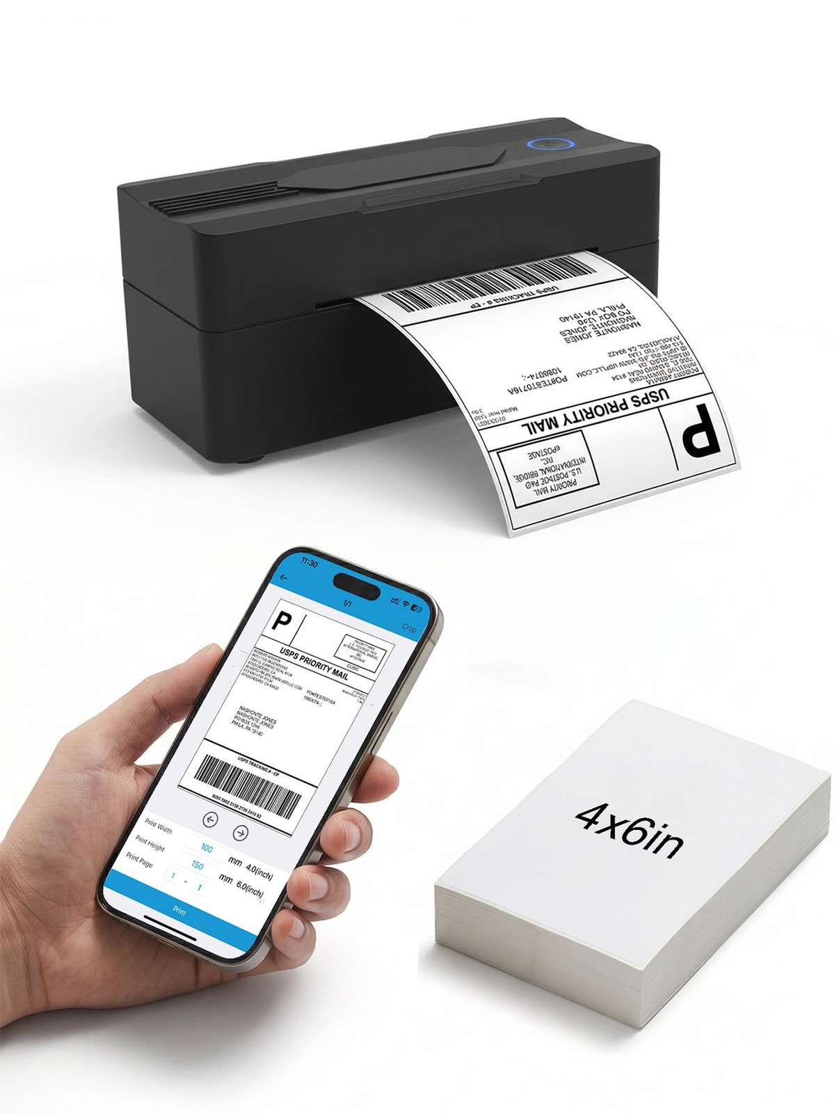Forc Bluetooth Thermal Shipping Label Printer, 7.09*3.07*2.95 inches, Black