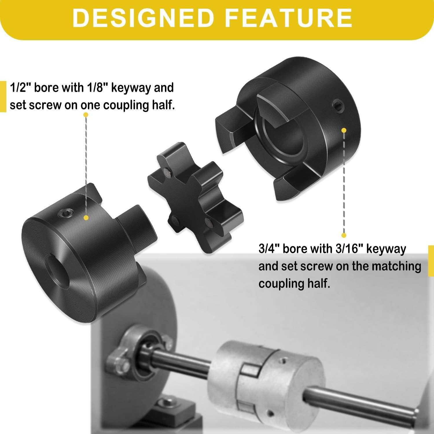 1/2″ to 3/4″ L075 3-Piece L-Jaw Coupling Fits Log Wood Splitter Hybrid Equipment