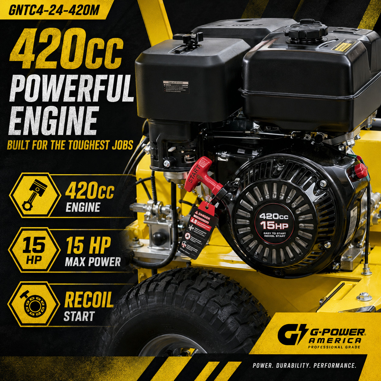 15HP 420cc Trencher, 24″ Depth 4″ Width Gasoline Powered Ditch Digger, EPA CE