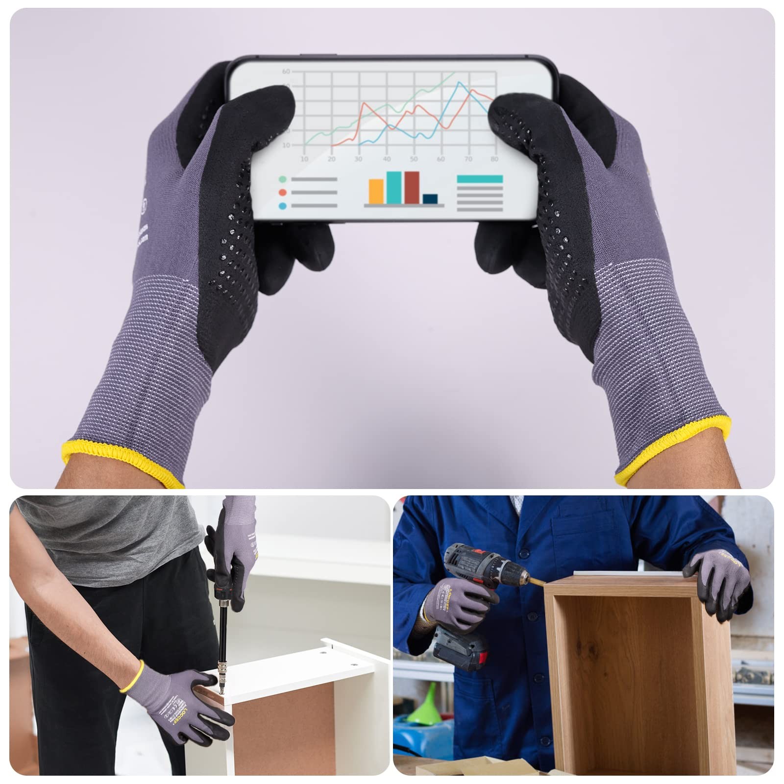 Work Gloves MicroFoam Nitrile Coated6 Pairs,Endurance Seamless Knit Nylon,Dot…