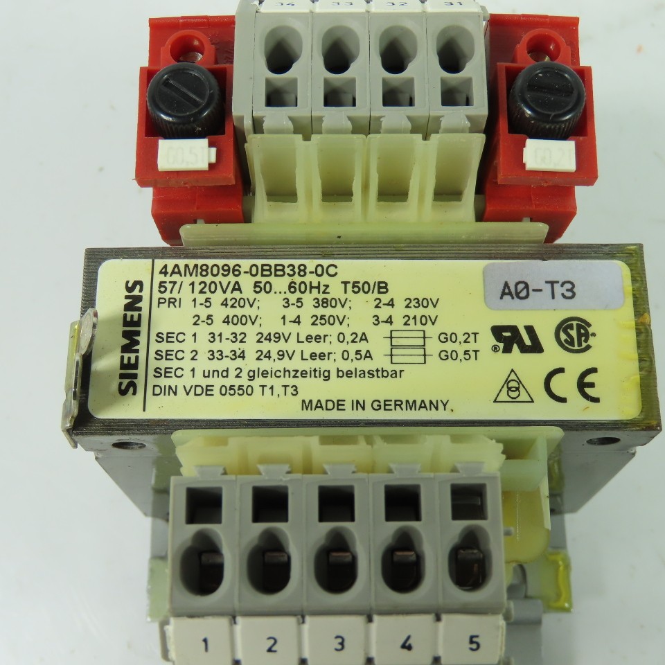 Siemens 4AM8096-0BB38-0C Transformer 210-250/280-420V Pri 249V Sec 120VA