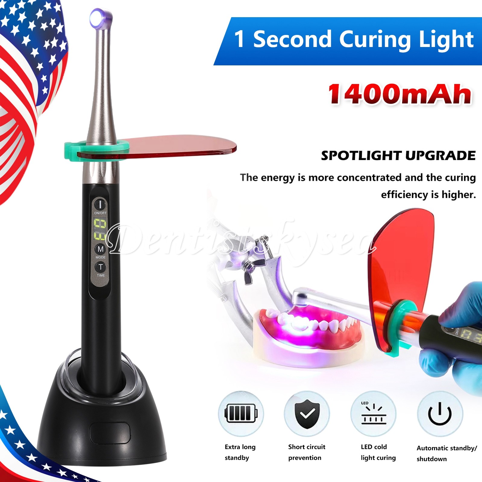 Dental LED Curing Light Cure Lamp Wireless Cordless Resin Woodpecker Style LA