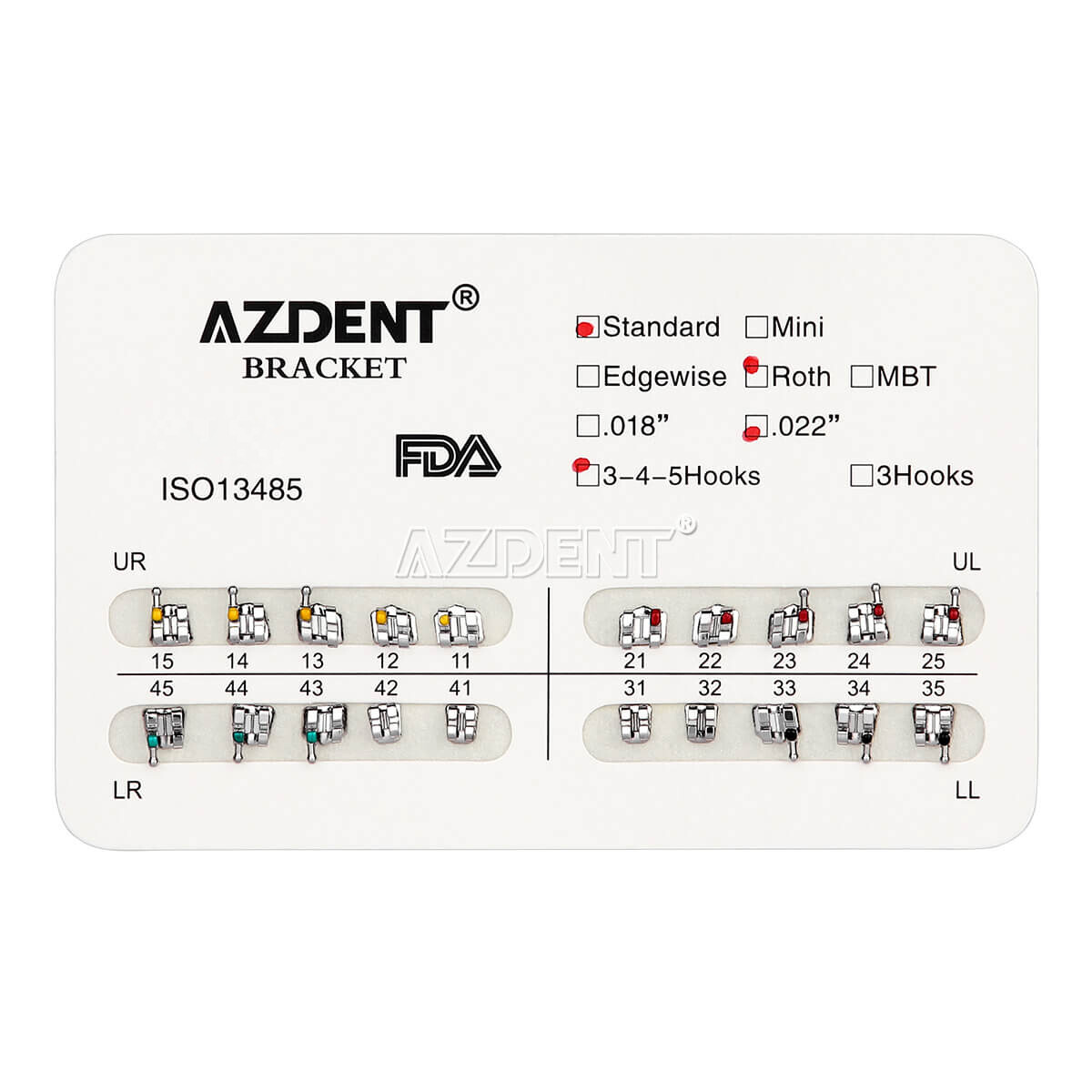 AZDENT Dental Orthodontic Brackets Braces Metal Standard Roth Slot.022 Hooks 345