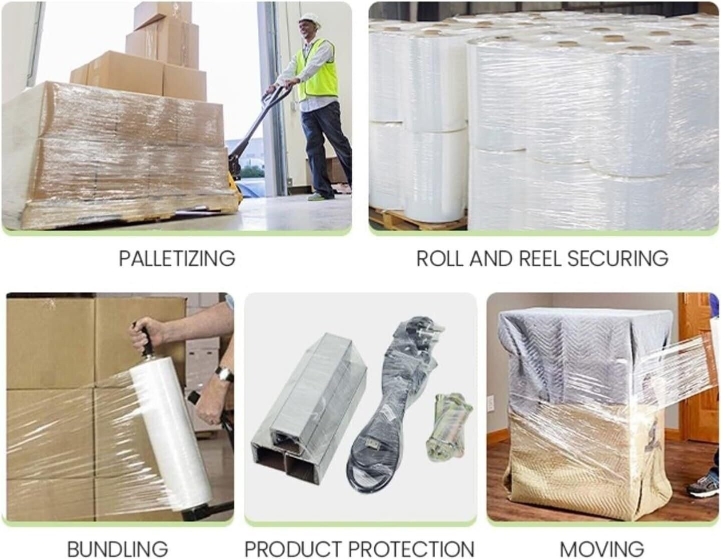 18″ x 1500′ 80 Gauge 4 Rolls Pallet Wrap Stretch Film Hand Shrink Wrap 1500FT