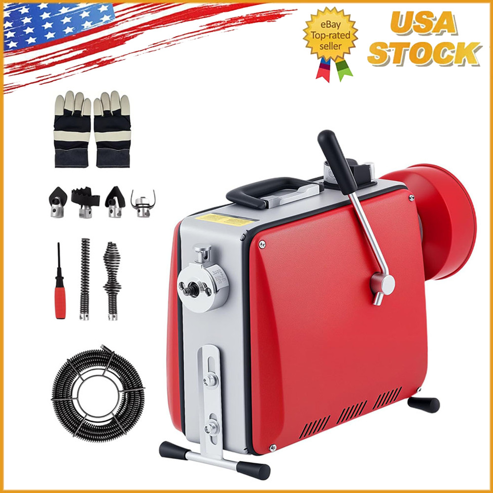 Portable Drain Cleaner Machine w/ 66FT x 5/8″ & 16FT x 3/8″ Steel Cables,Cutters