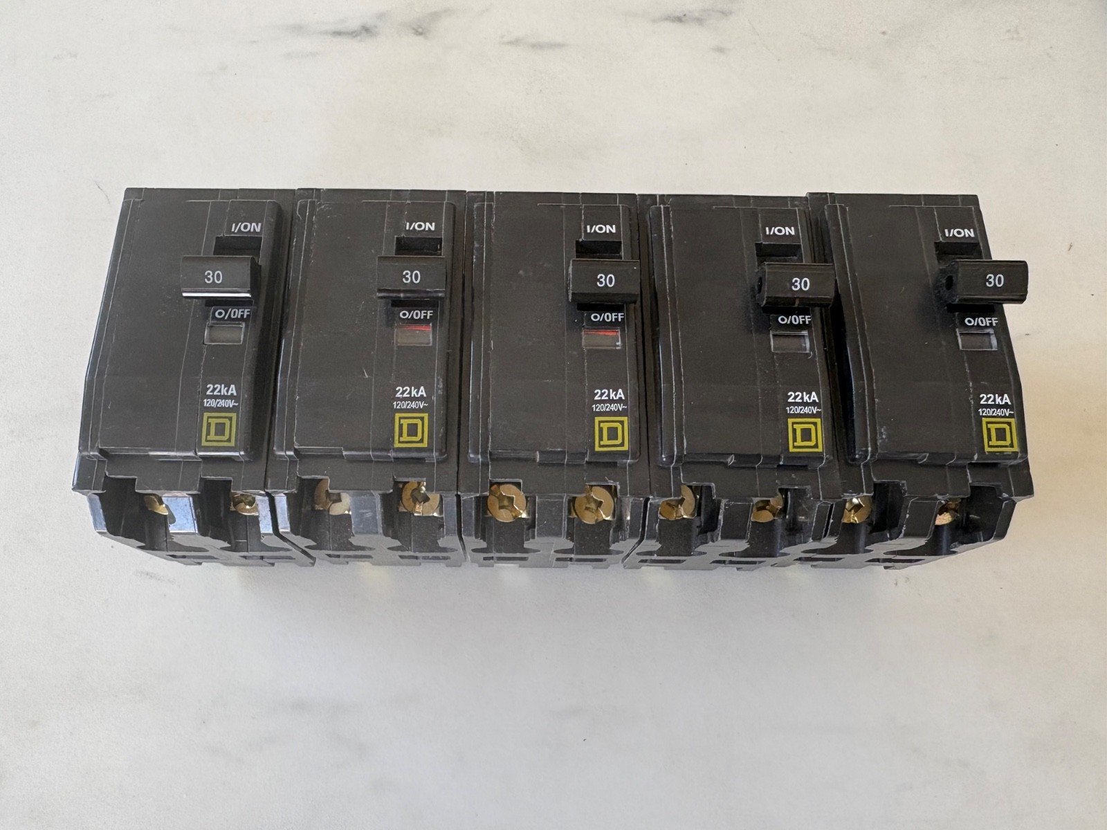 Lot of 5 SQUARE D QO230VH 2P 30A 240V 22K plug in circuit breaker