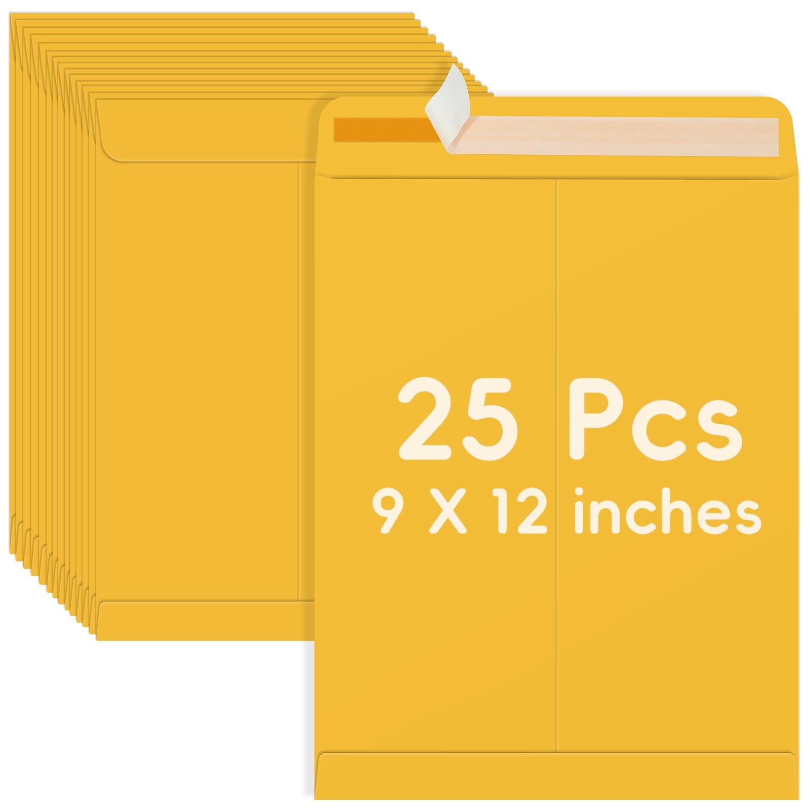 25 Pack 9 x 12 Catalog Mailing Envelopes, Self-Seal Brown Kraft Manilla