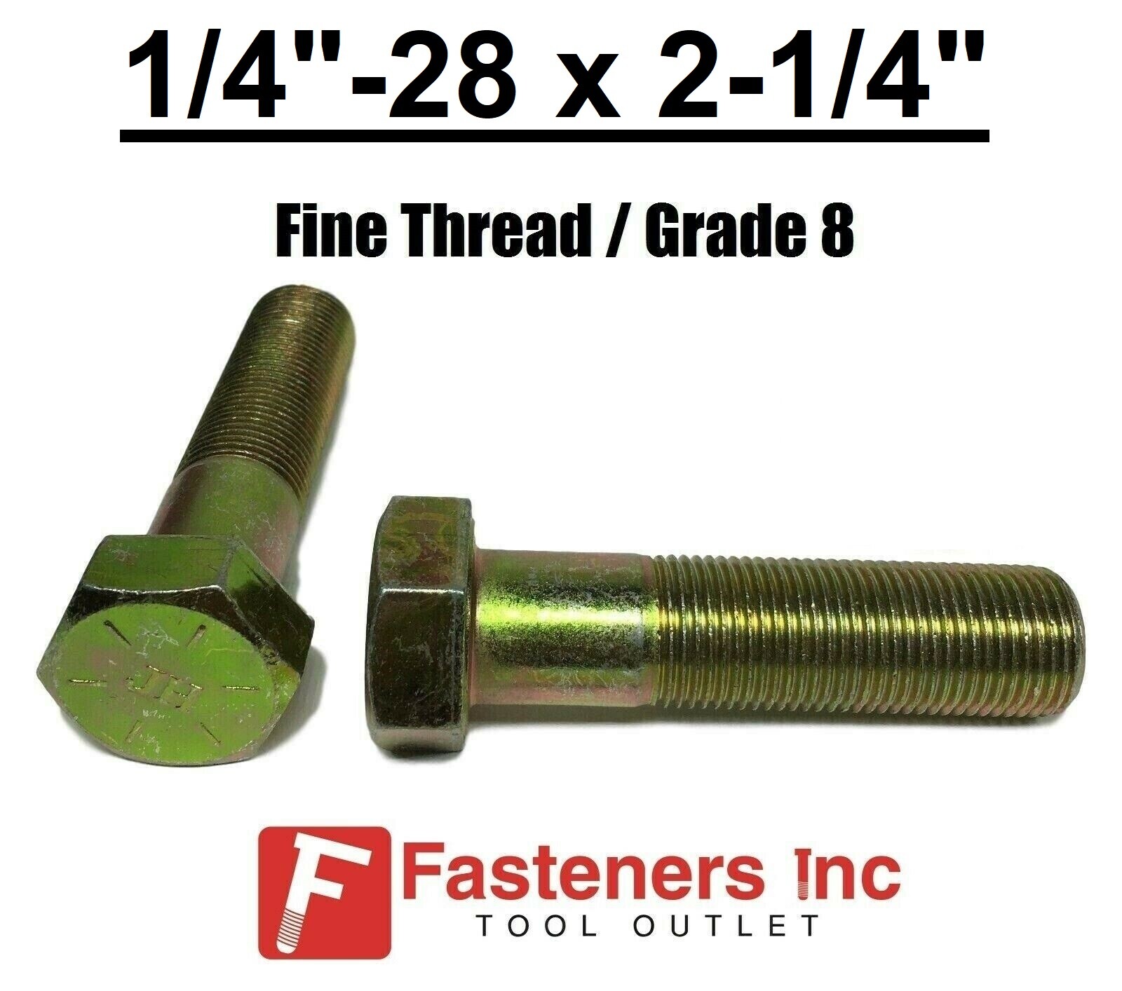 1/4-28 x 2-1/4″ (PT) Hex Bolt Yellow Zinc Plated Grade 8 Cap Screw Fine Thread