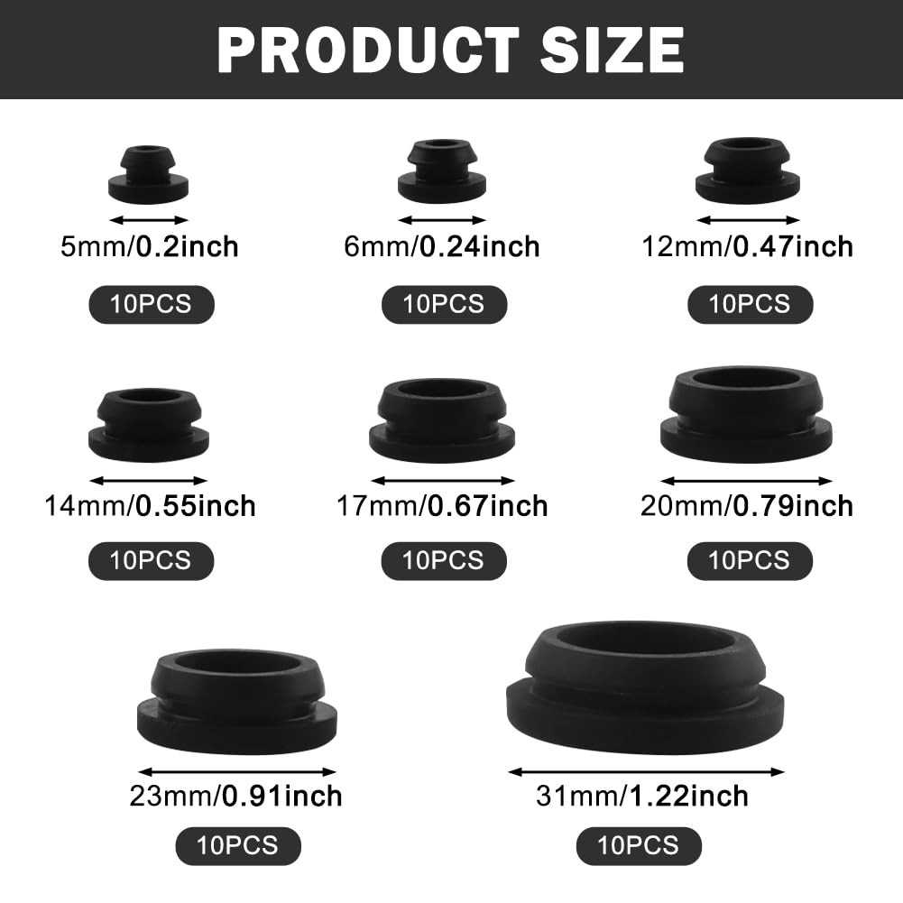 80PCS Silicone Hole Plugs Kit, 8 Sizes Snap Locking Round Hole Plugs Grommets…