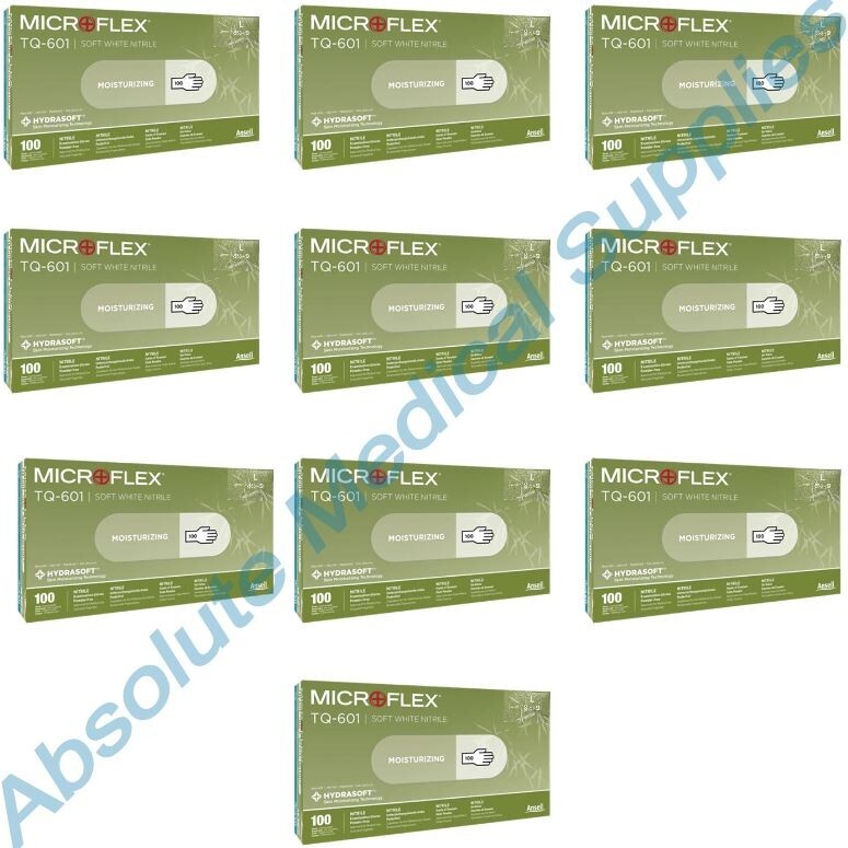 *1,000-Gloves* MicroFlex Soft White PF Hydrasoft Nitrile Exam Large TQ-601-L