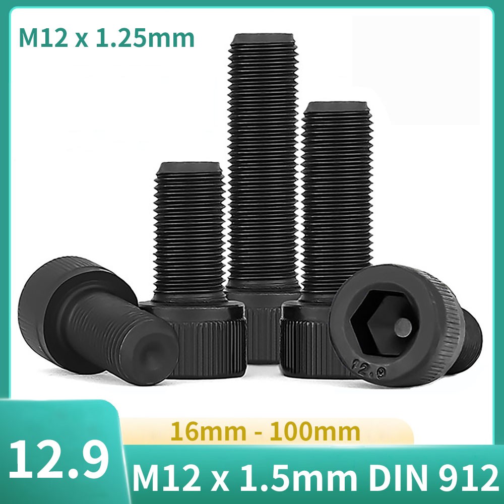 M12 x 1.25/1.5mm Fine Pitch Black Allen Bolt Socket Cap Screws High Tensile 12.9