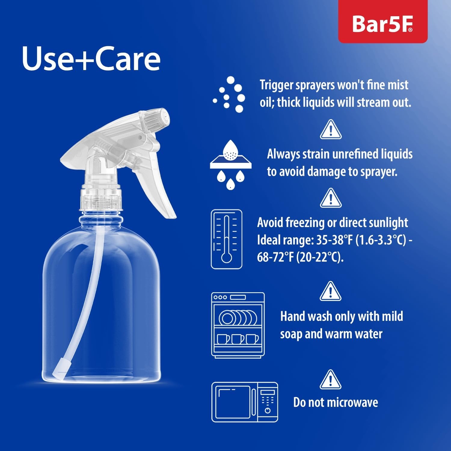 Bar5F 16oz Spray Bottle – Leak Proof, Clear, Adjustable Trigger