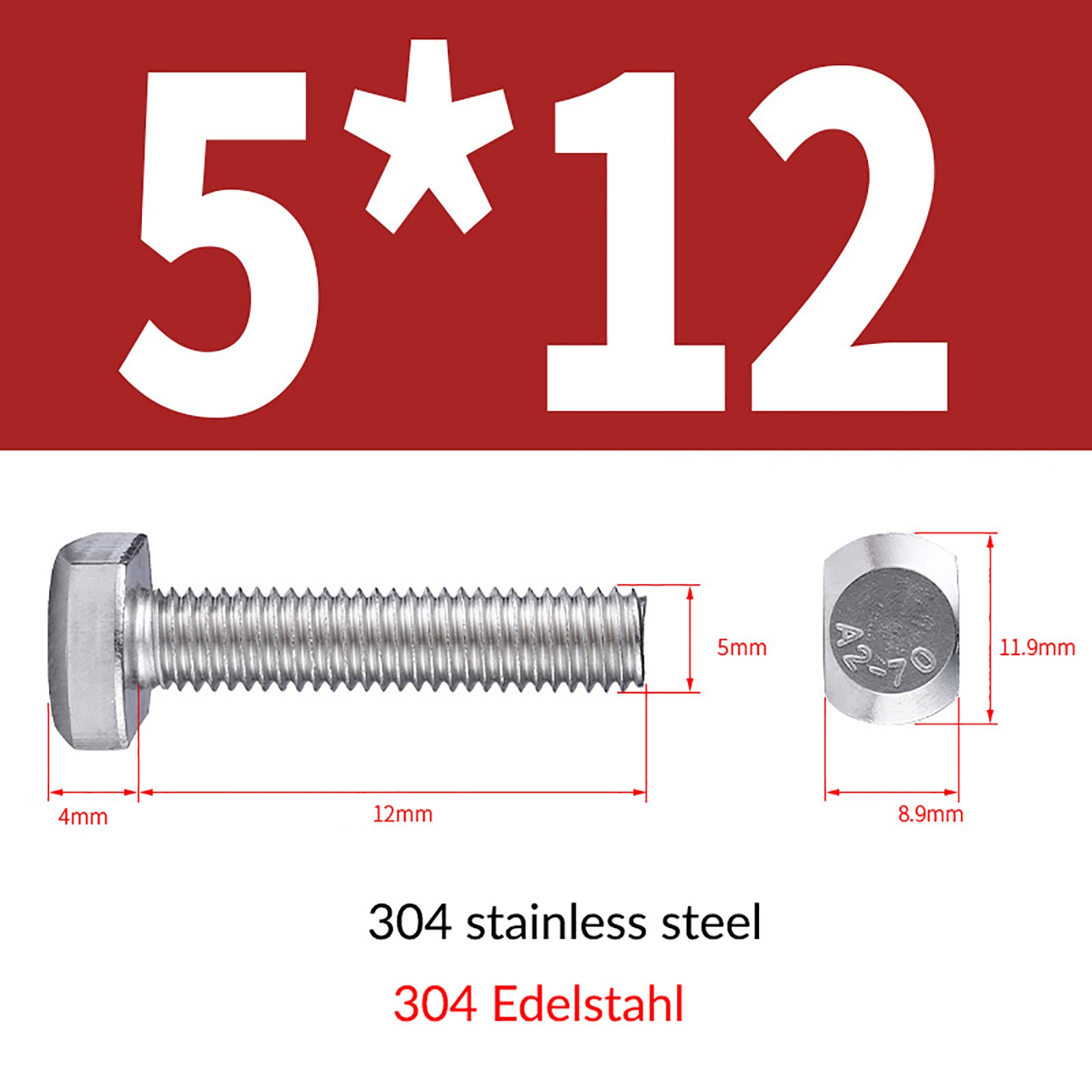 M5 M6 M8 M10 M12 T Head Bolts Hammer Head Screws 304 Stainless Steel for T-Slot