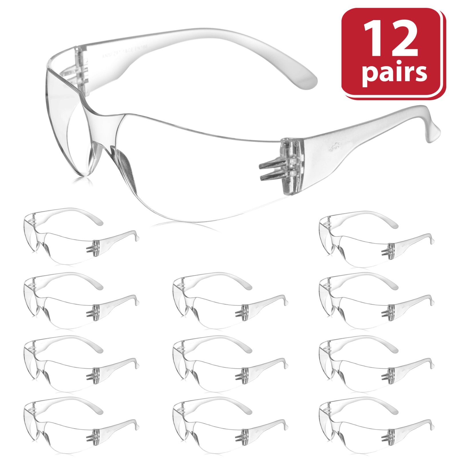 Crystal Clear Safety Glasses, ANSI Z87.1, Impact & Scratch Resistant Lens