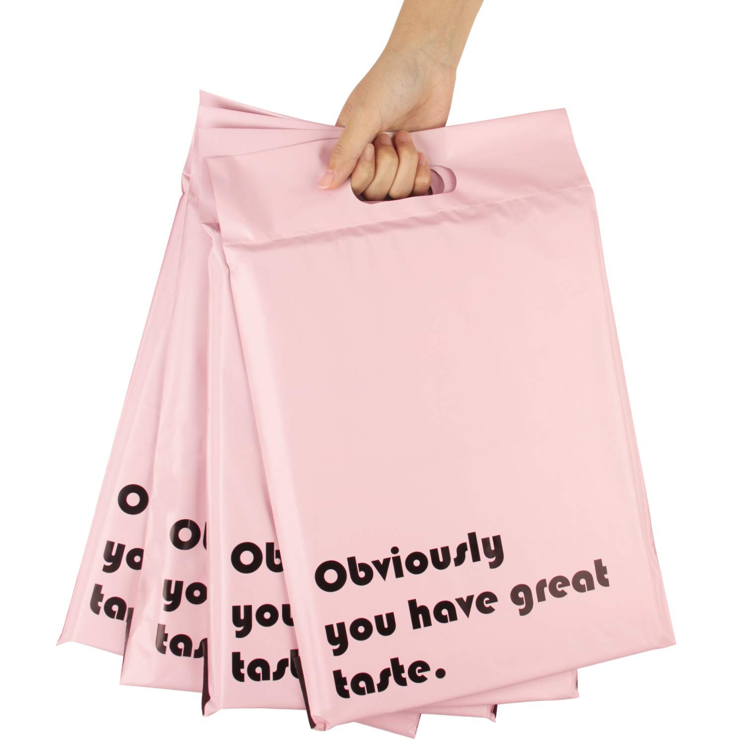 50 Pack 10×13 Inch Pink Poly Mailers With Handle 3 Mil Shipping Bags