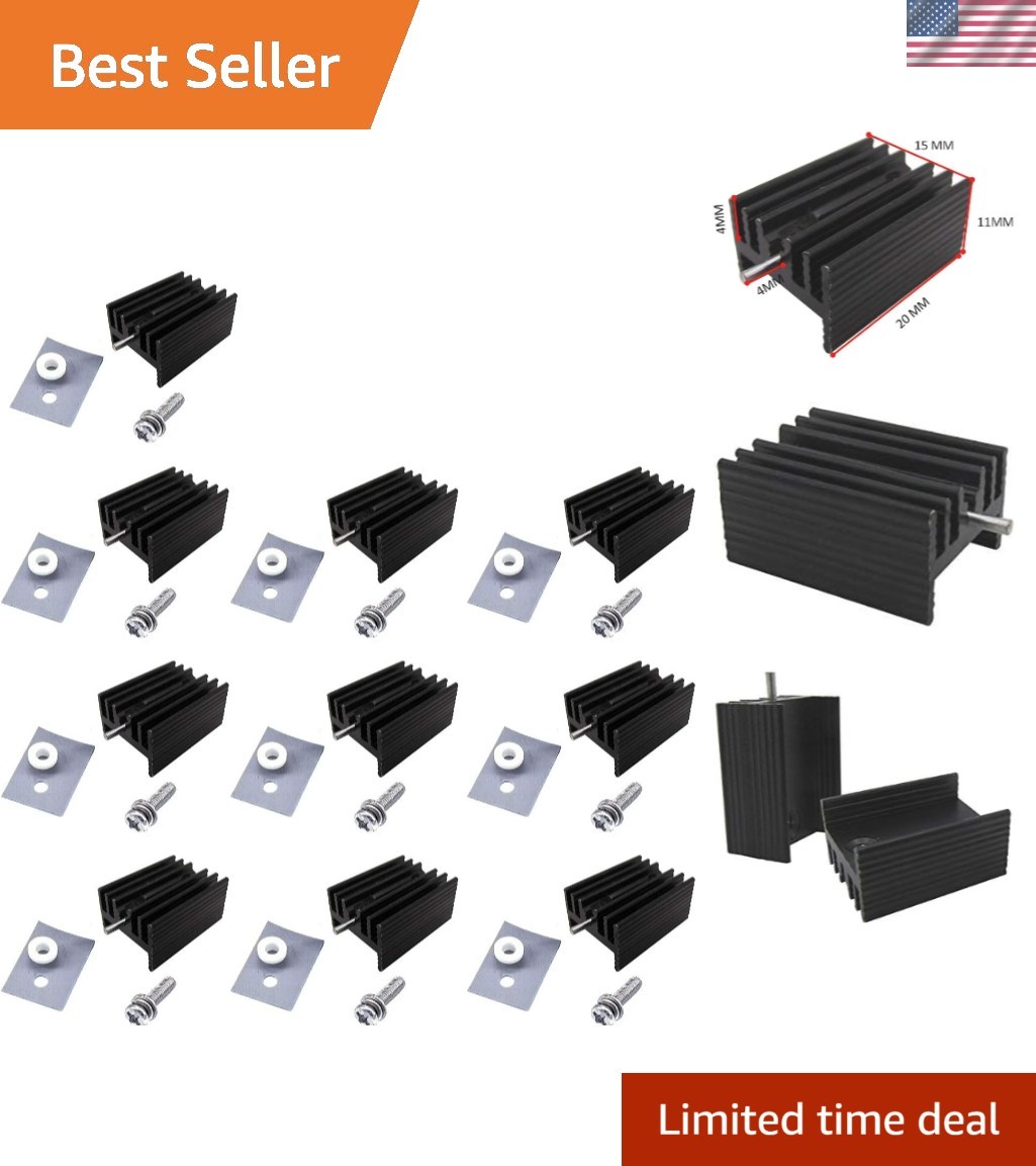 Efficient 10 Pack TO-220 Aluminum Heatsinks with Screws for Power Semiconductors