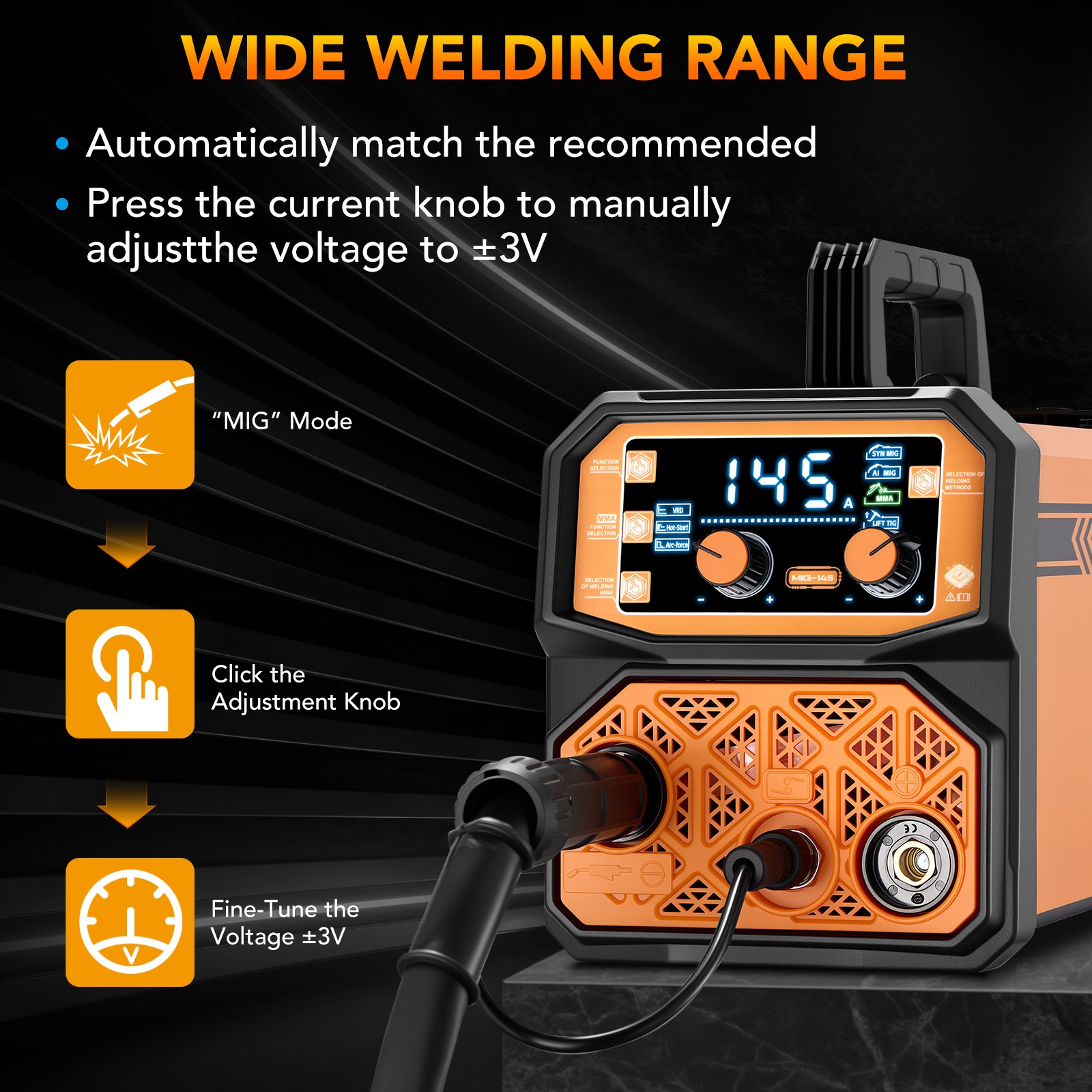 110V Digital MIG Welder 3 Functions Gasless Flux Core Stick Lift TIG Welding