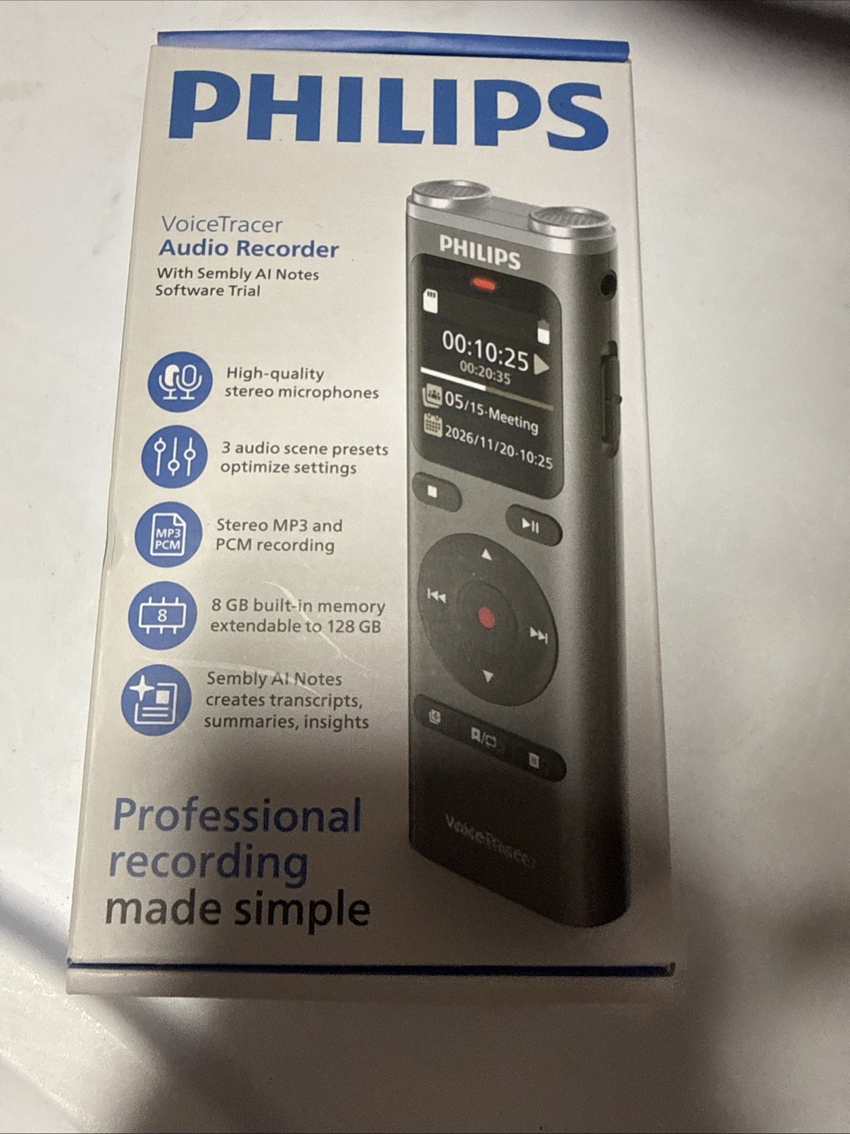 Philips DVT2075 Digital Voice Recorder 8GB Stereo NEW